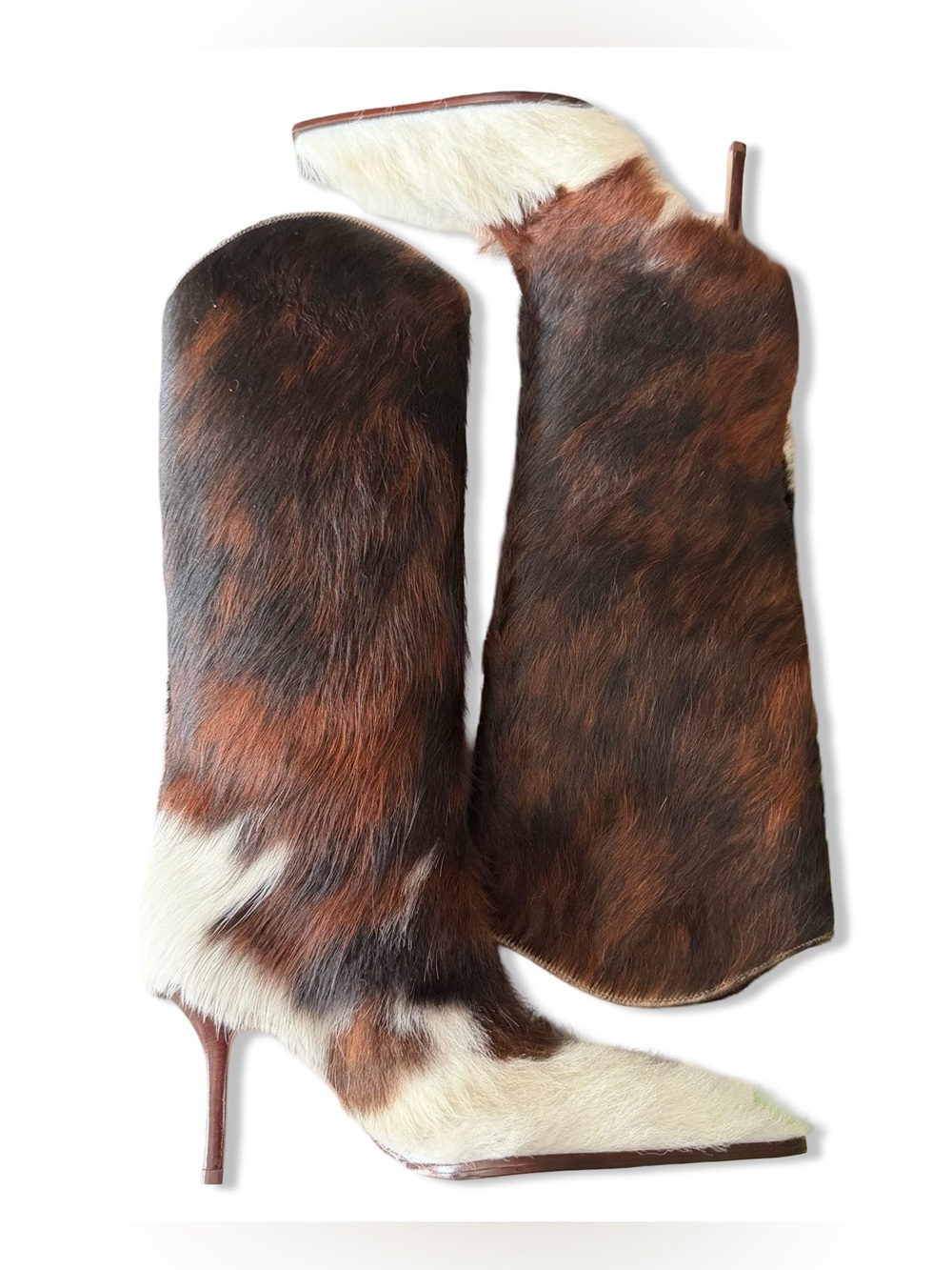 SCHUTZ Maryana Knee-High Boots Cowhide print fur high heels Revolve 9 - Picture 5 of 13